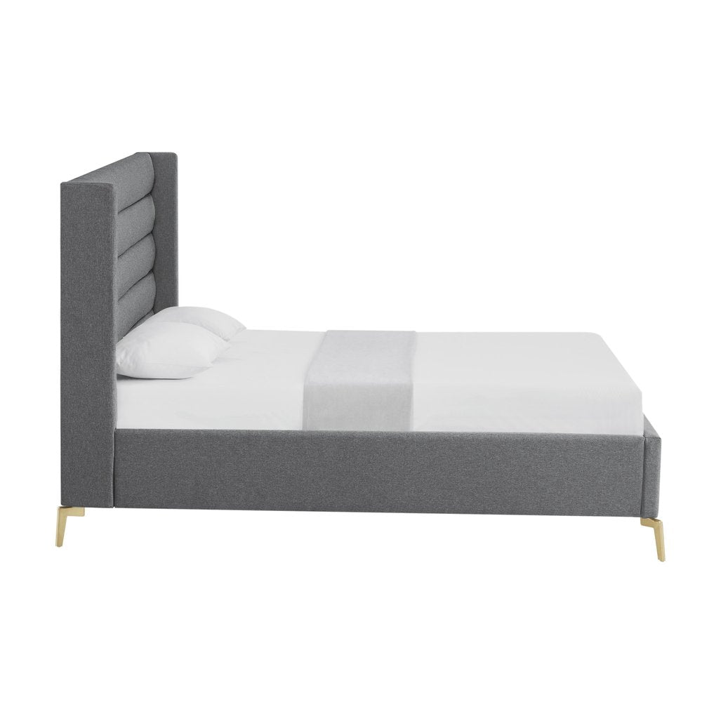 Gray Linen Upholstered King Bed Frame