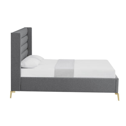 Gray Linen Upholstered King Bed Frame