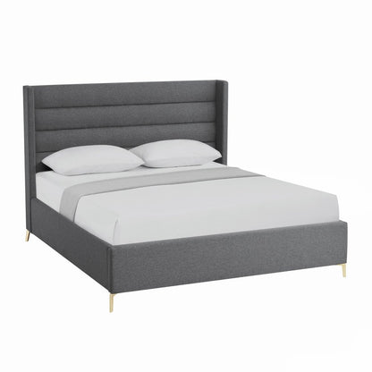 Gray Linen Upholstered King Bed Frame