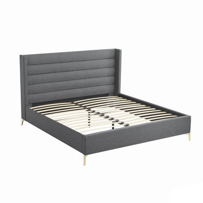 Gray Linen Upholstered King Bed Frame