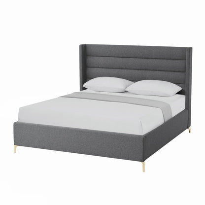 Gray Linen Upholstered King Bed Frame