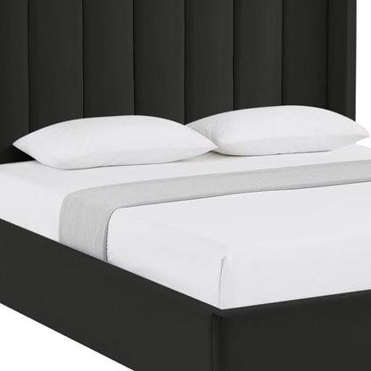 Black Velvet Upholstered Queen Bed Frame