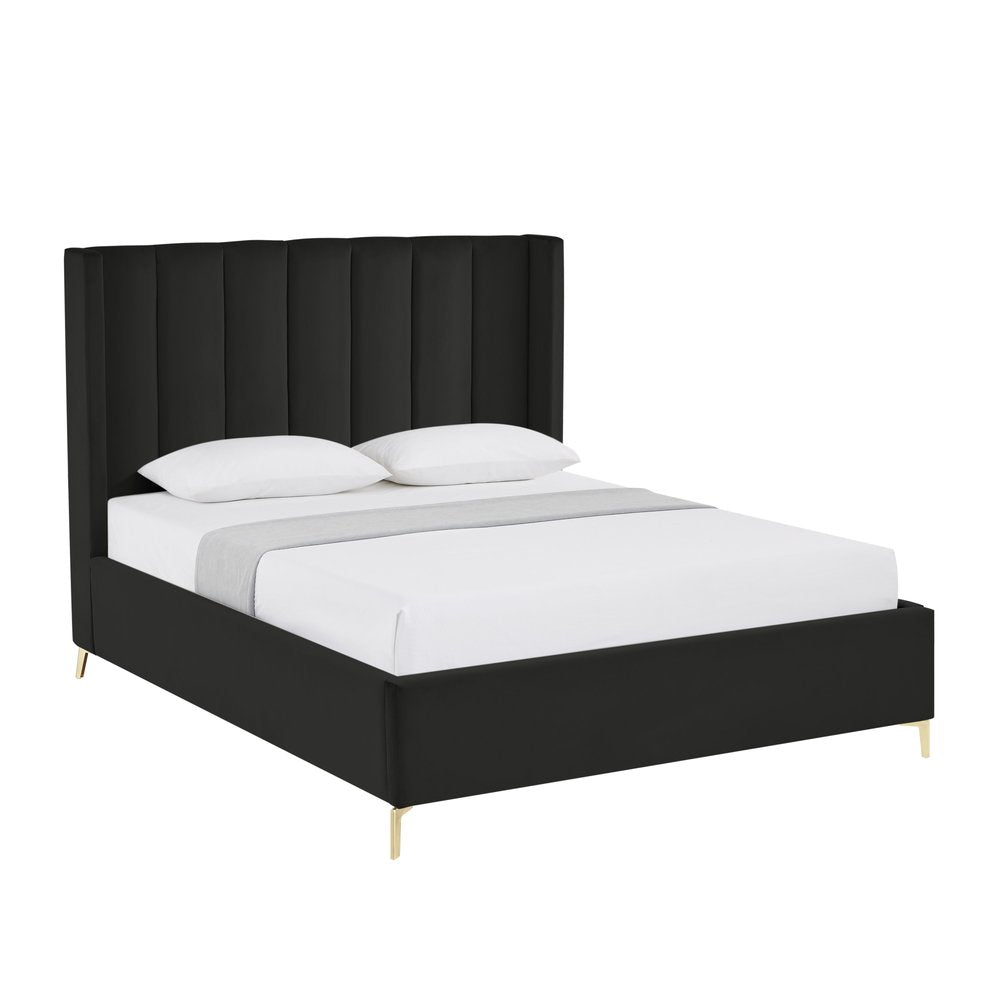 Black Velvet Upholstered Queen Bed Frame