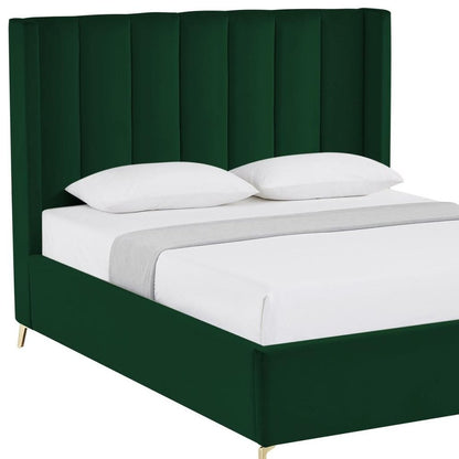 Green Velvet Upholstered Queen Bed Frame