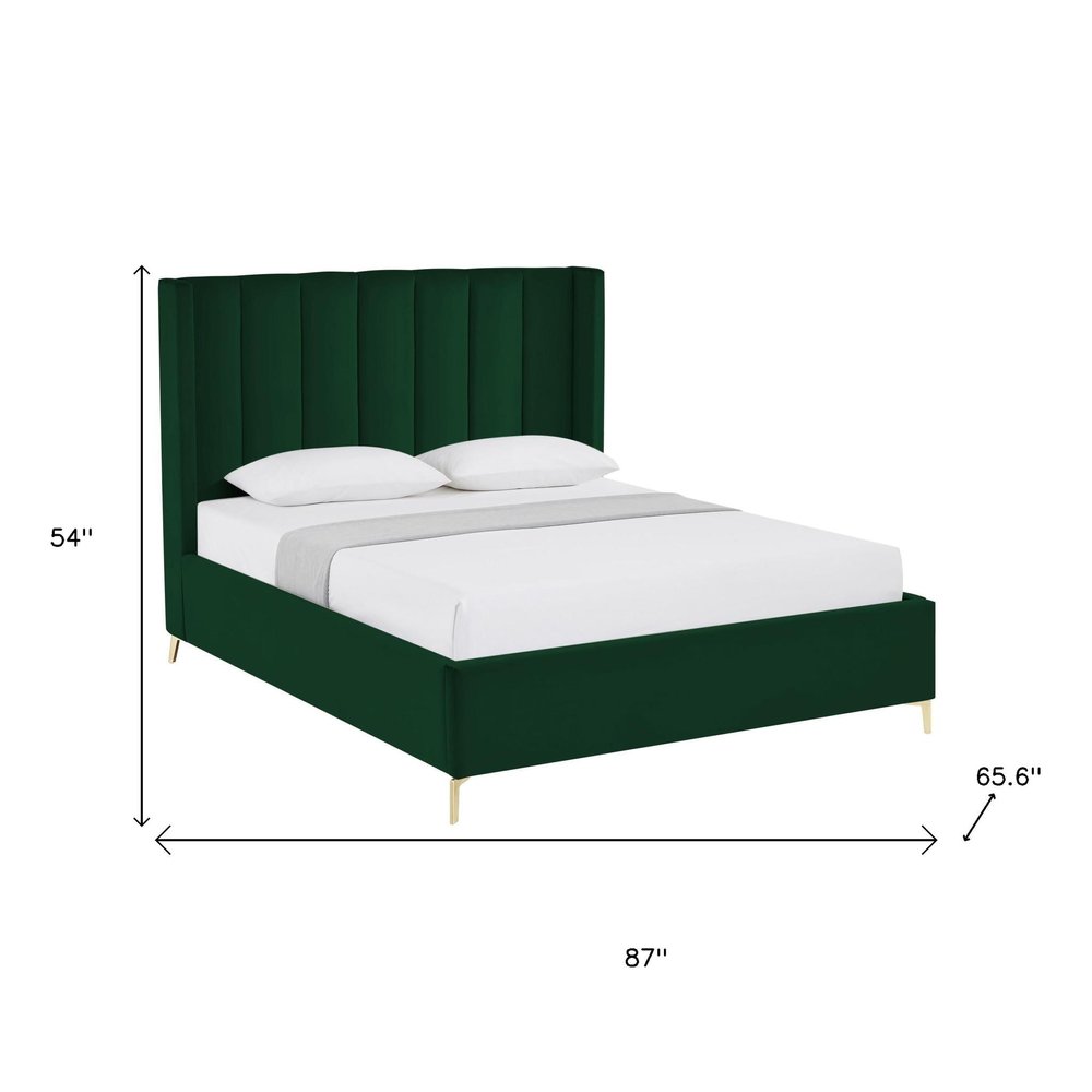 Green Velvet Upholstered Queen Bed Frame
