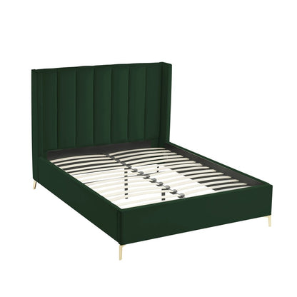 Green Velvet Upholstered Queen Bed Frame