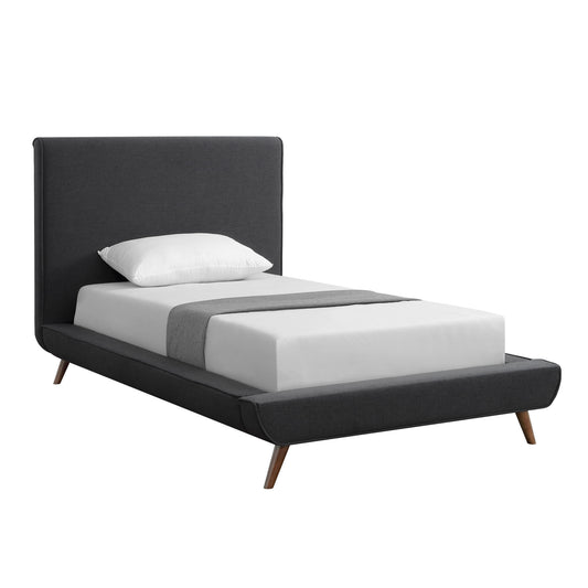 Gray Solid Wood Twin Upholstered Linen Bed