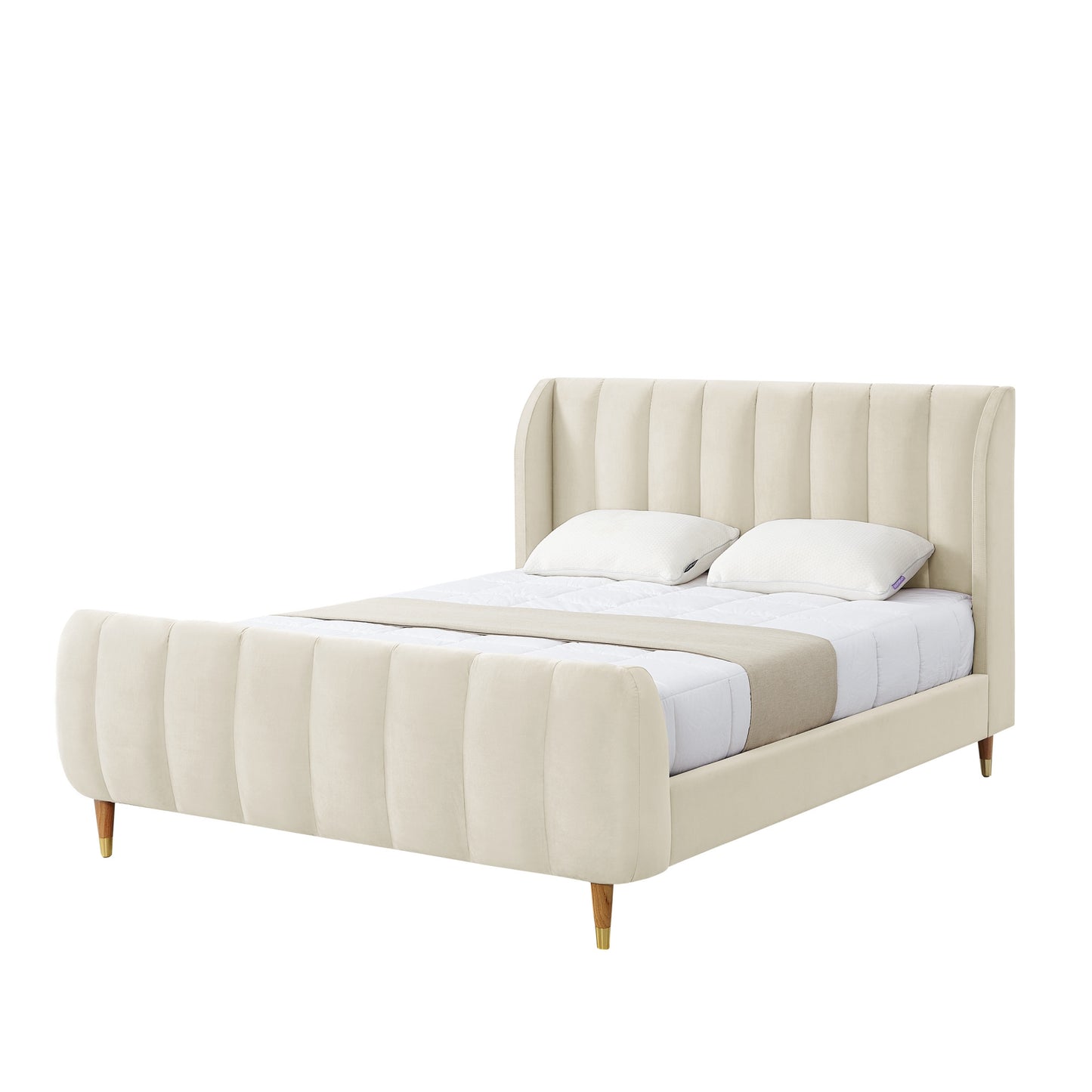 Gray Solid Wood Queen Tufted Upholstered Velvet Bed Frame