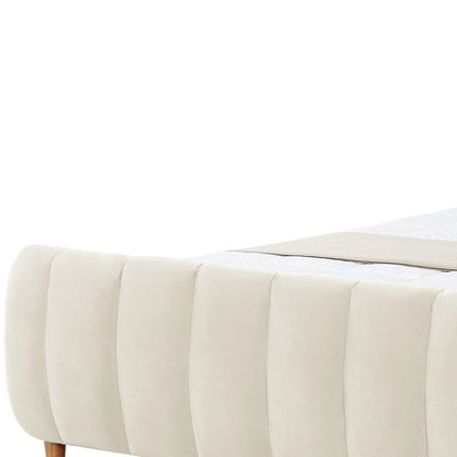 Beige Solid Wood King Tufted Upholstered Velvet Bed Frame