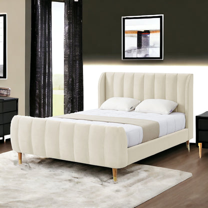 Gray Solid Wood Queen Tufted Upholstered Velvet Bed Frame