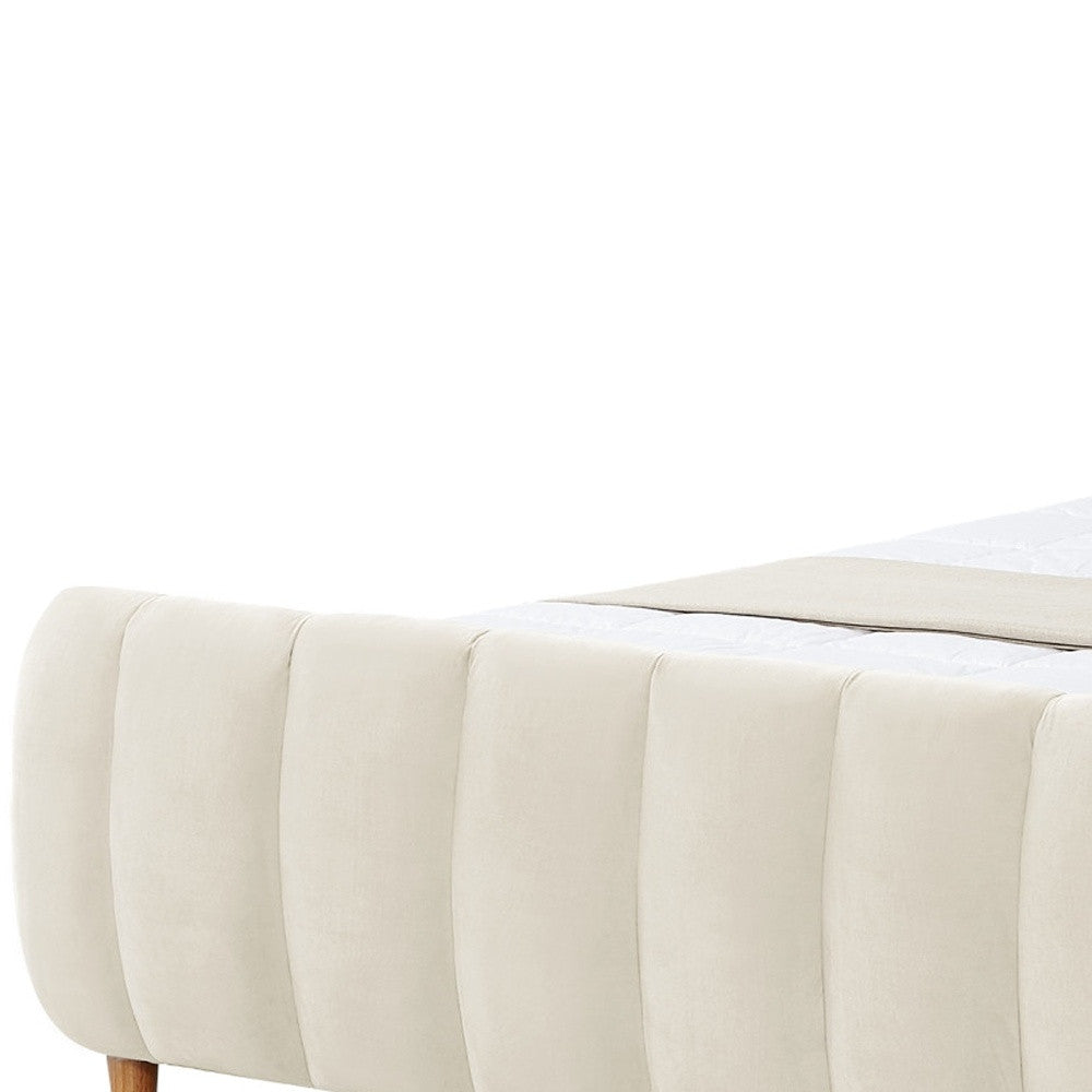 Beige Solid Wood King Tufted Upholstered Velvet Bed Frame