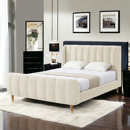 Gray Solid Wood Queen Tufted Upholstered Velvet Bed Frame