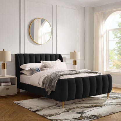 Gray Solid Wood Queen Tufted Upholstered Velvet Bed Frame