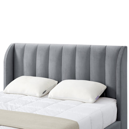 Gray Solid Wood Queen Tufted Upholstered Velvet Bed Frame