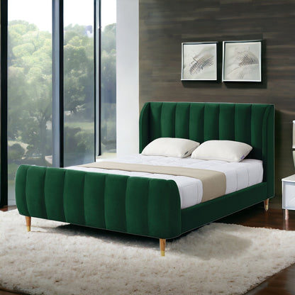 Beige Solid Wood King Tufted Upholstered Velvet Bed Frame