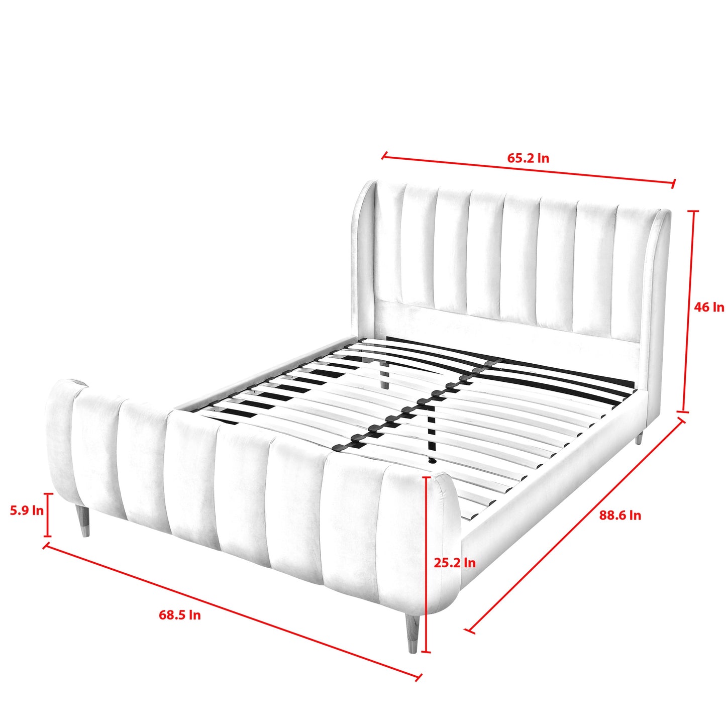 Beige Solid Wood King Tufted Upholstered Velvet Bed Frame