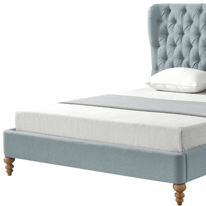 Beige Solid Wood King Tufted Upholstered Linen Bed