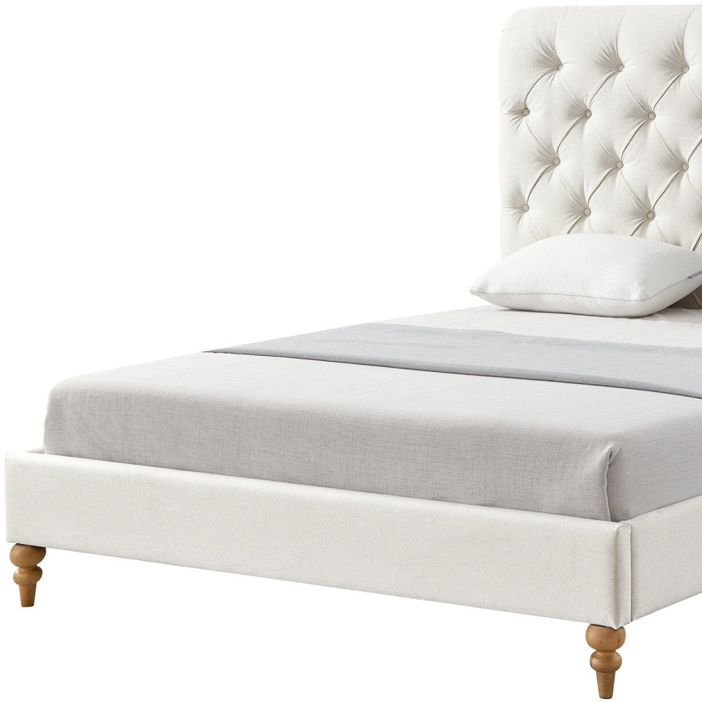 Gray Solid Wood King Tufted Upholstered Linen Bed with Nailhead Trim