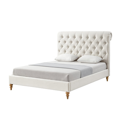 Gray Solid Wood King Tufted Upholstered Linen Bed with Nailhead Trim