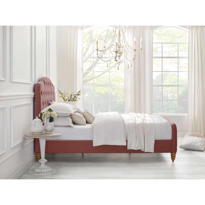 Blush Solid Wood Twin Tufted Upholstered Velvet Bed