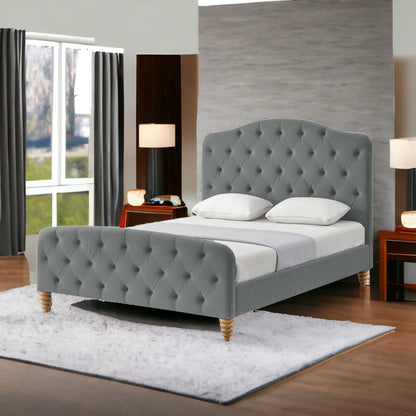 Gray Solid Wood Twin Tufted Upholstered Velvet Bed