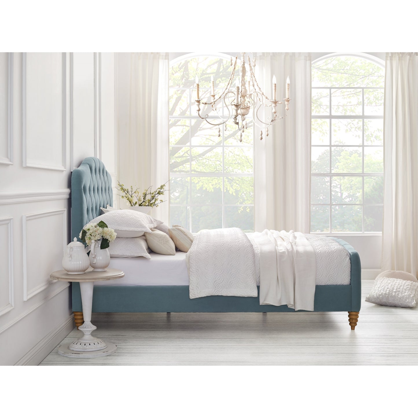 Blush Solid Wood Twin Tufted Upholstered Velvet Bed