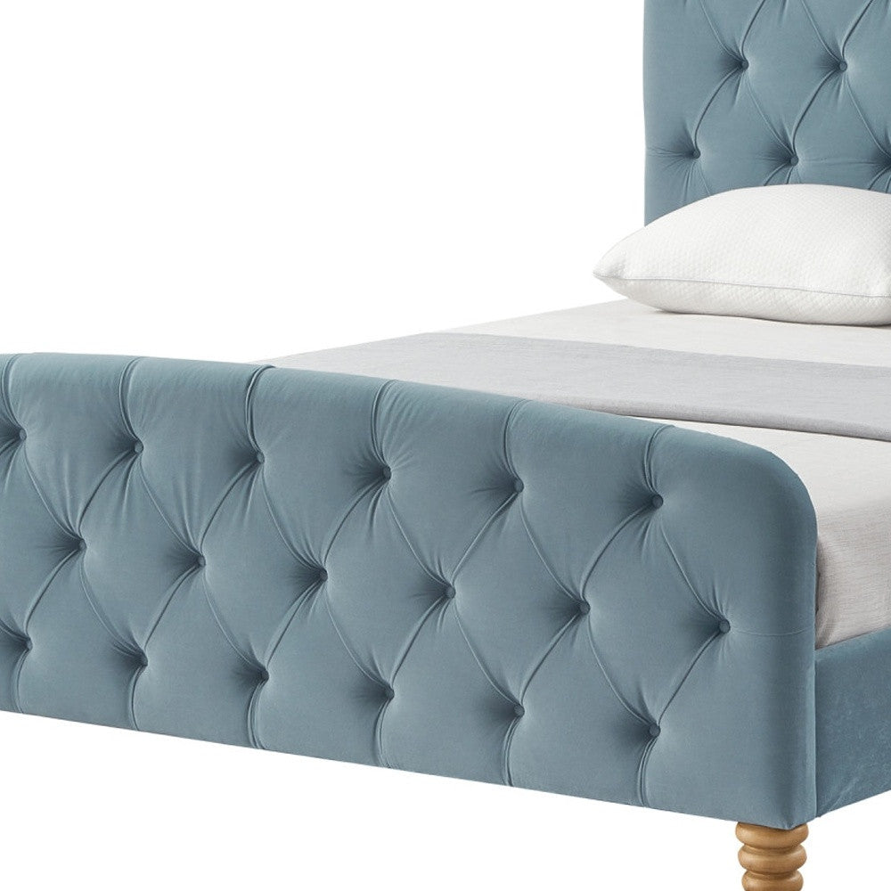 Gray Solid Wood Twin Tufted Upholstered Velvet Bed