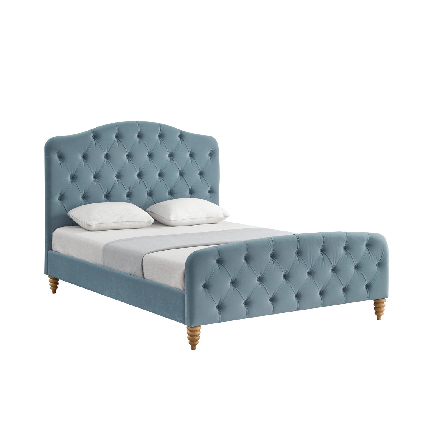 Gray Solid Wood Twin Tufted Upholstered Velvet Bed