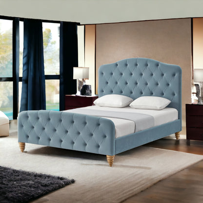 Gray Solid Wood Twin Tufted Upholstered Velvet Bed