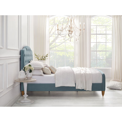 Gray Solid Wood Twin Tufted Upholstered Velvet Bed