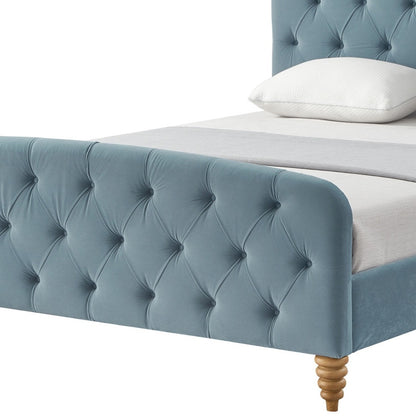 Gray Solid Wood Twin Tufted Upholstered Velvet Bed