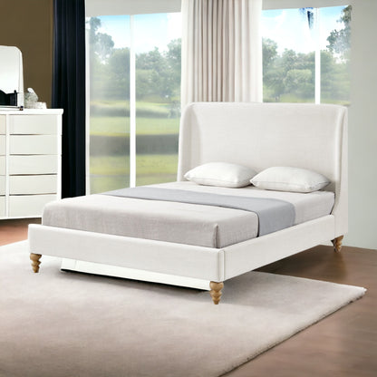 Cream Solid Wood Twin Upholstered Linen Bed