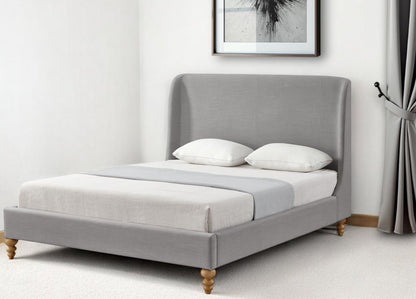 Cream Solid Wood Twin Upholstered Linen Bed