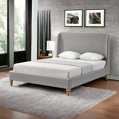 Cream Solid Wood Twin Upholstered Linen Bed