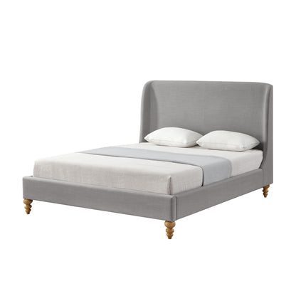 Cream Solid Wood Twin Upholstered Linen Bed