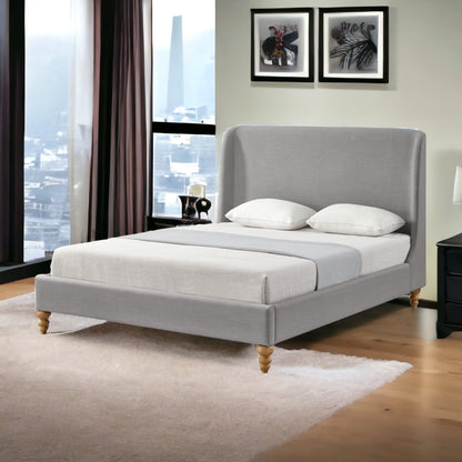 Cream Solid Wood Twin Upholstered Linen Bed