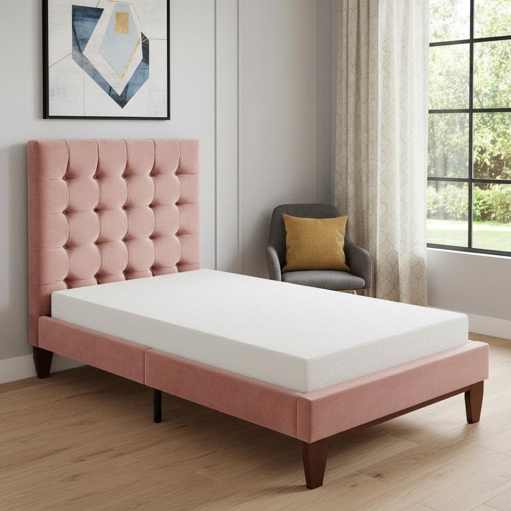 Blush Solid Wood Queen Tufted Upholstered Velvet Bed