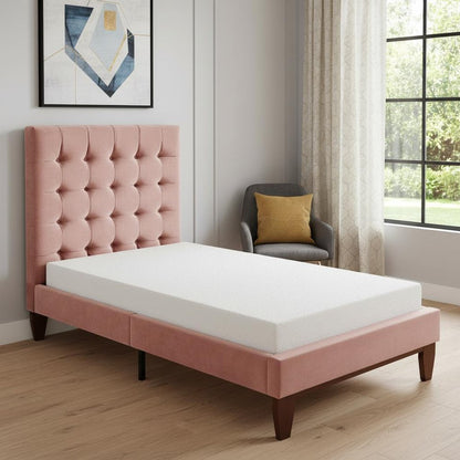 Blush Solid Wood Queen Tufted Upholstered Velvet Bed