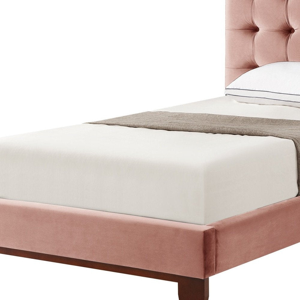 Blush Solid Wood Queen Tufted Upholstered Velvet Bed