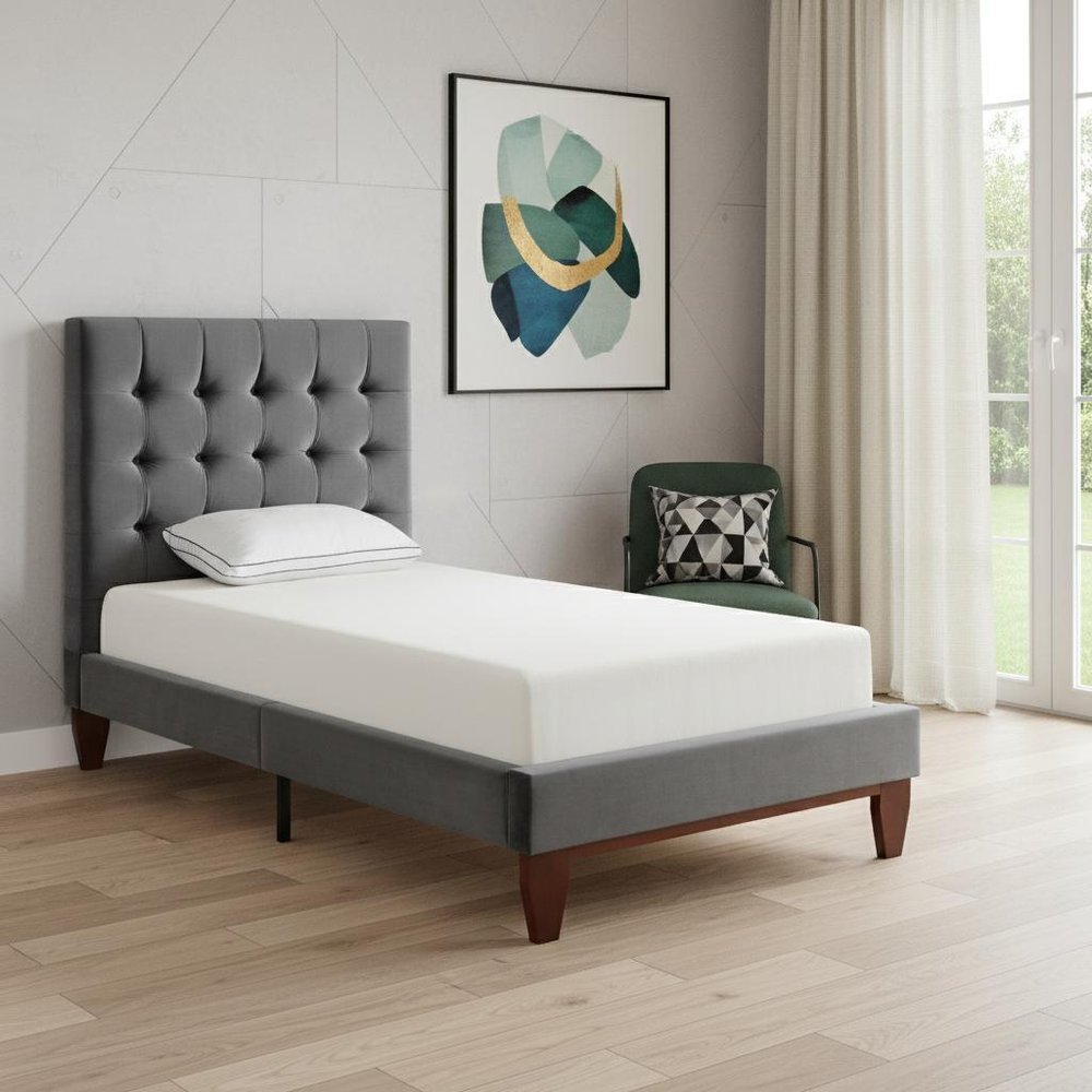 Gray Solid Wood King Tufted Upholstered Velvet Bed