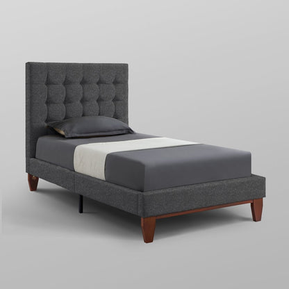 Navy Blue Solid Wood Twin Tufted Upholstered Velvet Bed