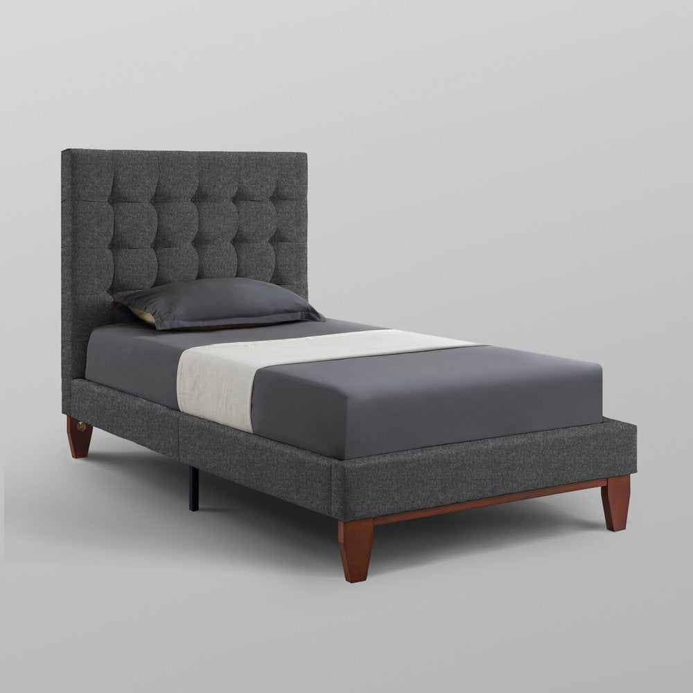 Navy Blue Solid Wood Twin Tufted Upholstered Velvet Bed