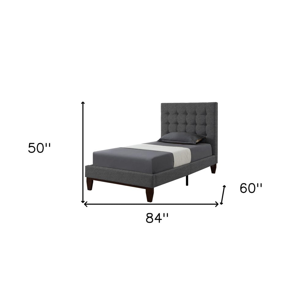 Beige Solid Wood Twin Tufted Upholstered Linen Bed Frame