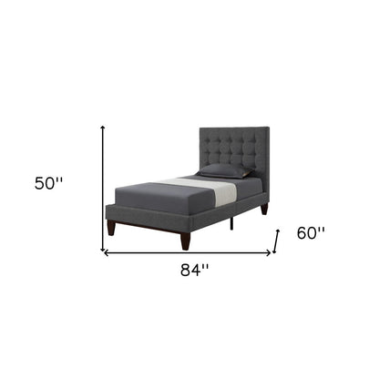 Beige Solid Wood Twin Tufted Upholstered Linen Bed Frame