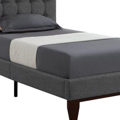 Navy Blue Solid Wood Twin Tufted Upholstered Velvet Bed