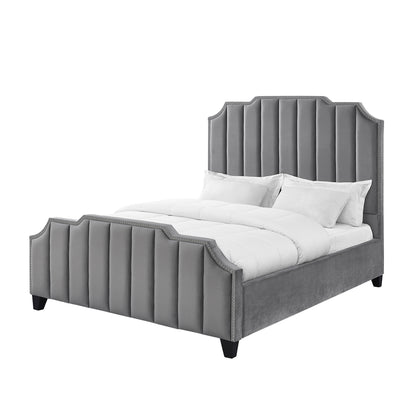 Black Solid Wood King Tufted Upholstered Velvet Bed with Nailhead Trim