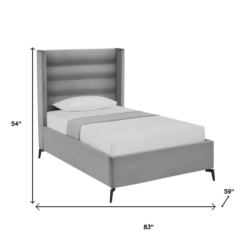 Light Gray Velvet Upholstered King Bed Frame