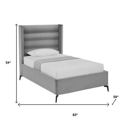 Light Gray Velvet Upholstered King Bed Frame