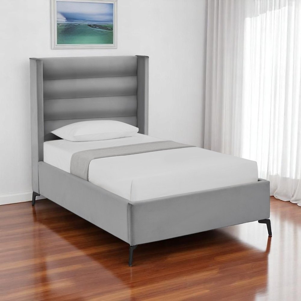 Light Gray Velvet Upholstered King Bed Frame