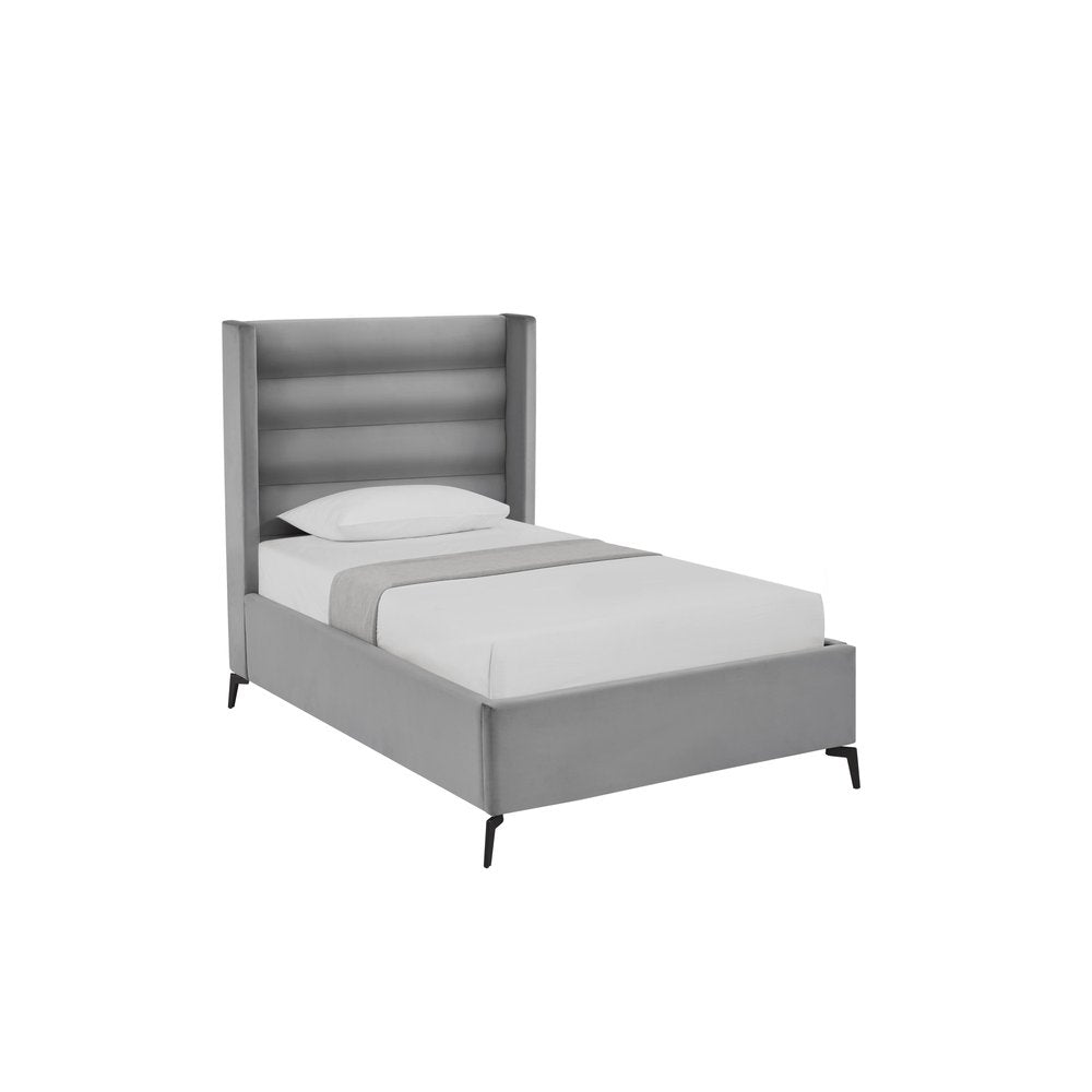Light Gray Velvet Upholstered King Bed Frame